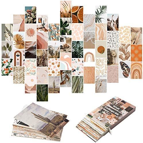 Yopyame 50PCS Boho Aesthetic Pictures Wall Collage Kit, Peach Teal Photo Collection Collage Dorm Dec | Amazon (US)