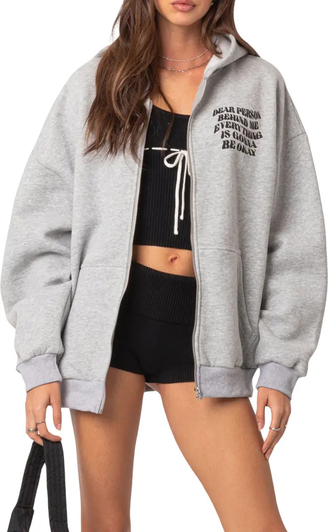 Everything's Okay Oversize Graphic Zip Hoodie | Nordstrom