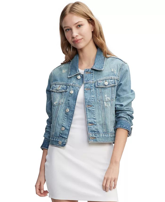 Tommy Jeans Women's Izzie Slim-Fit Distressed Denim Jacket - Macy's | Macy's