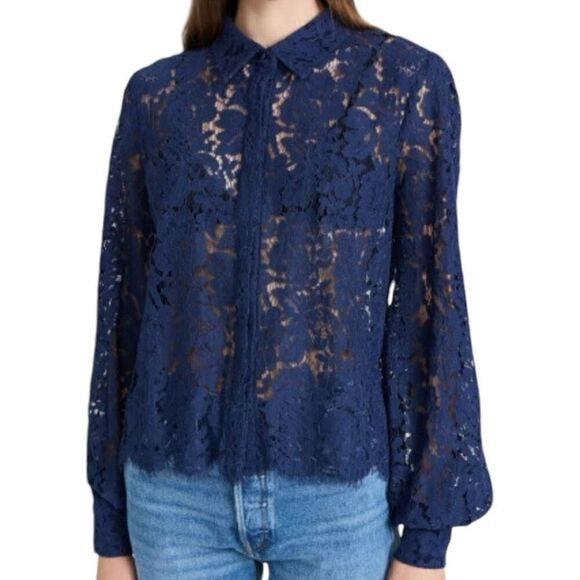 Generation Love Jada Lace Blouse in Navy Blue Size XS | Poshmark