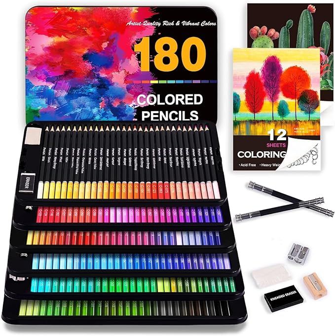 COOL BANK 180 Colored Pencils Set for Adult Coloring Books, Artist Pencils with Sketchbook, Color... | Amazon (US)