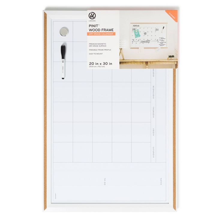 U Brands 20"x 30" PINIT Magnetic Dry Erase Calendar Board Wood Frame | Target
