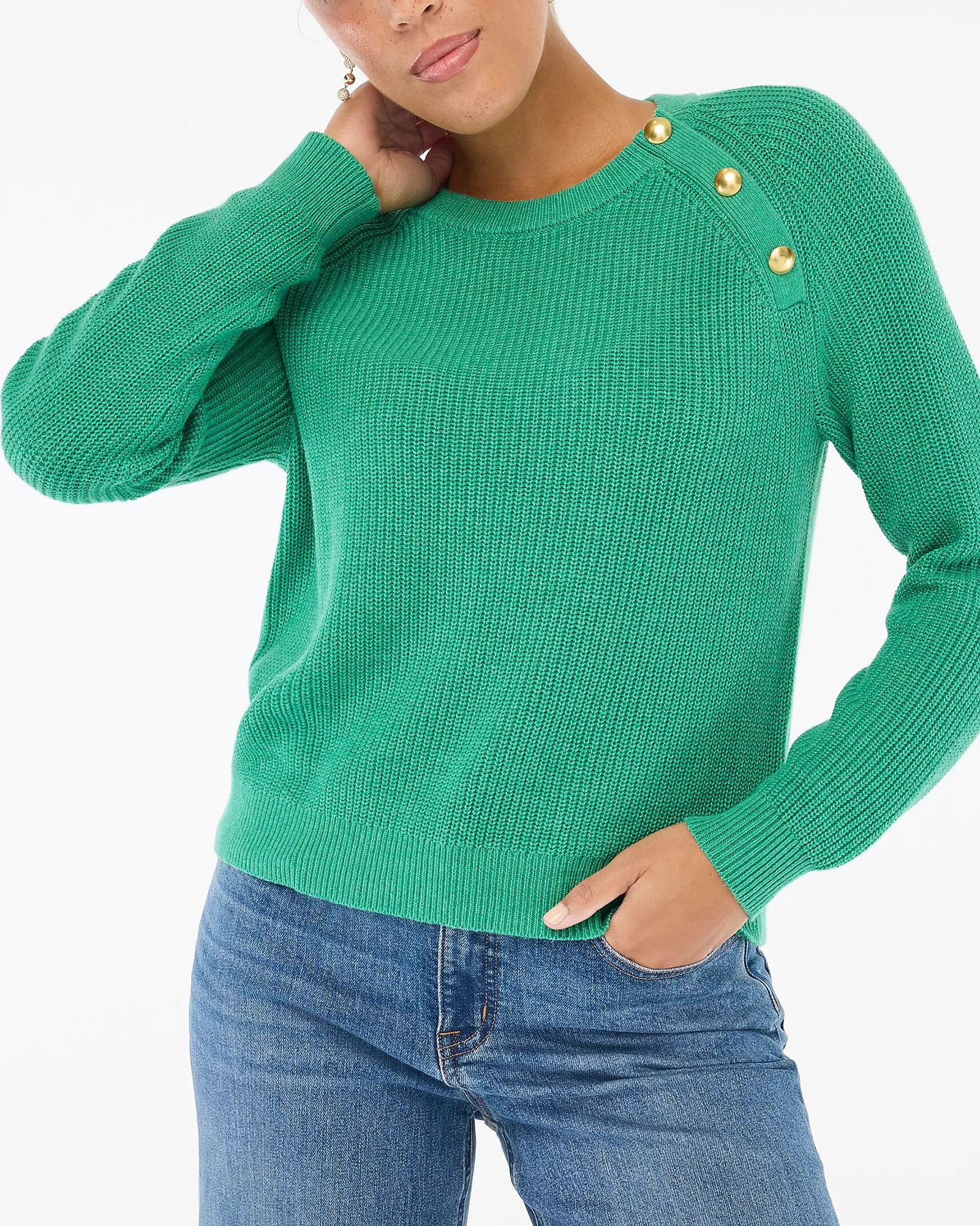 Button raglan crewneck sweater | J.Crew Factory