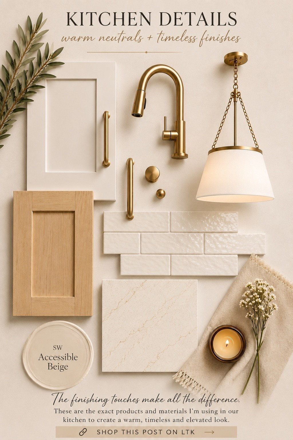 The finishing touches make all the difference 🤍

These are the materials, finishes, and details coming together in our kitchen renovation.

Sources:
• Wall Paint: SW Accessible Beige
• Cabinet Paint: BM White Dove
• Countertops: Daltile Mokara Quartz
• Wood Accent: White Oak
• Hardware: Champagne Bronze

Which detail would you choose first?

#LTKHome