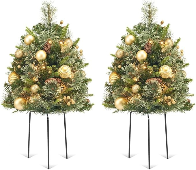 30 Inch Mini Christmas Tree Urn Filler 2 Set, Battery Operated Pre-Lit Artificial Small Xmas Tree... | Amazon (US)