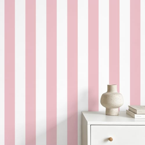 Qianglive Pink and White Striped Wallpaper Peel and Stick Wallpaper Self-Adhesive Removable Waterproof Wall Paper for Walls Modern Vinyl Film 17.3”x480” | Amazon (US)