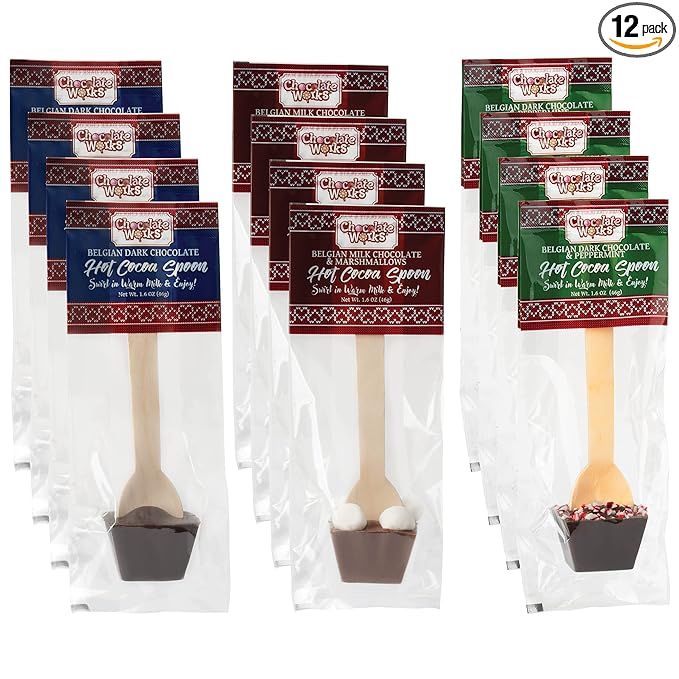 Hot Chocolate Spoons by Chocolate Works | Flavor Variety Pack - Belgian Dark Chocolate, Milk Choc... | Amazon (US)