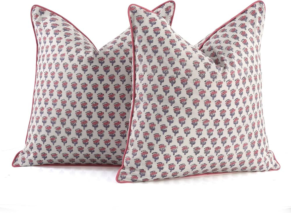 Amazon.com: CPC 100% Cotton Throw Pillow Covers 20x20 Inch, Set of 2 Pink Block Print Pattern Cou... | Amazon (US)