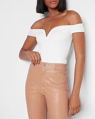 Body Contour Ribbed Off The Shoulder Thong Bodysuit | Express