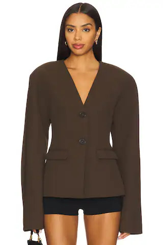 Gal Polished Crepe Blazer in Ganache | Revolve Clothing (Global)