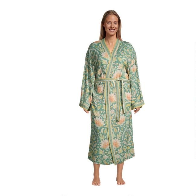 Indah Tropical Batik Green Floral Robe | World Market