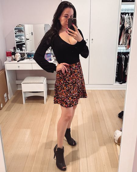 A cute winter into spring outfit with this floral skirt I got on sale. Would be cute for date night, girls night, or a spring party. 

#LTKSeasonal #LTKstyletip #LTKfindsunder50