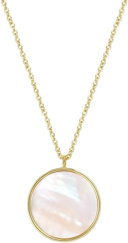 Dainty 14k Gold Plated Mother of Pearl Shell Pendant Necklaces | Cute Round Shell Pendant Necklaces  | Amazon (US)