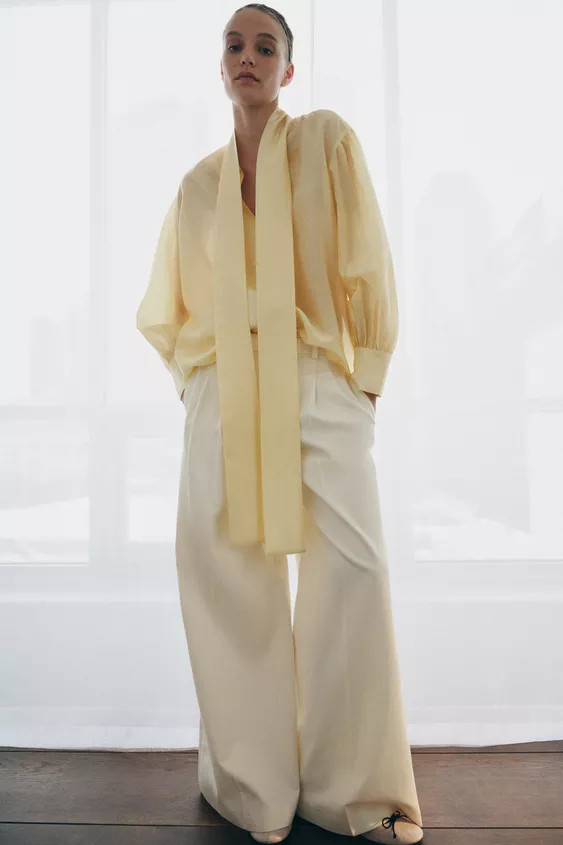 SATIN EFFECT SHIRT WITH TIES ZW COLLECTION | Zara US