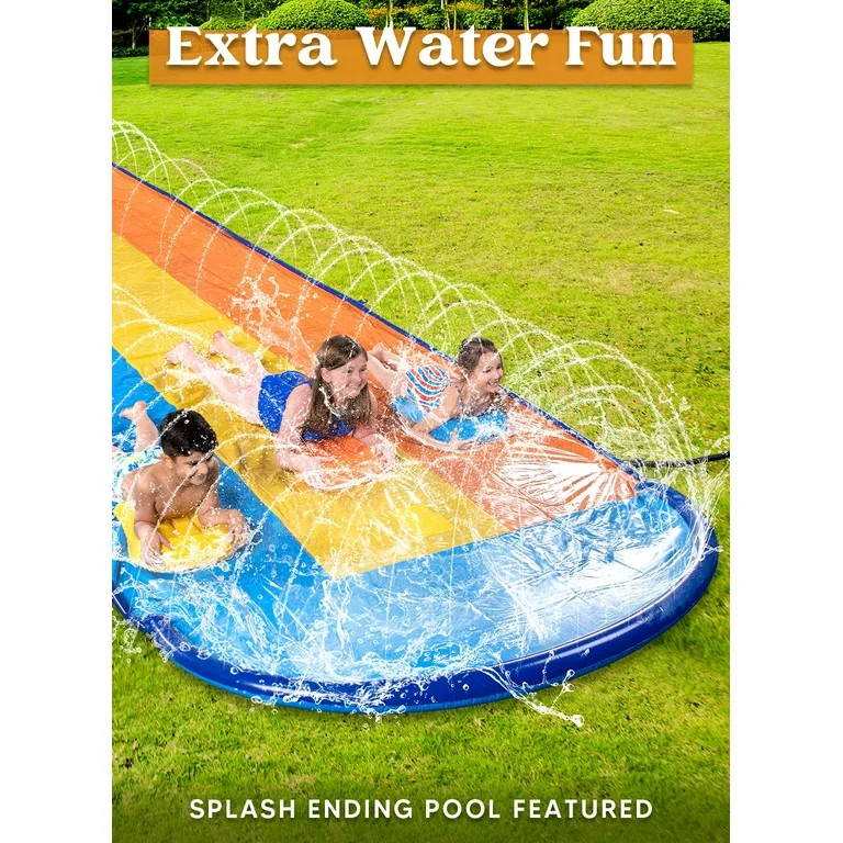 Syncfun 18ft Triple Water Slide and 3 Boogie Boards, Backyard Lawn Water Slides with Outdoor Slip... | Walmart (US)
