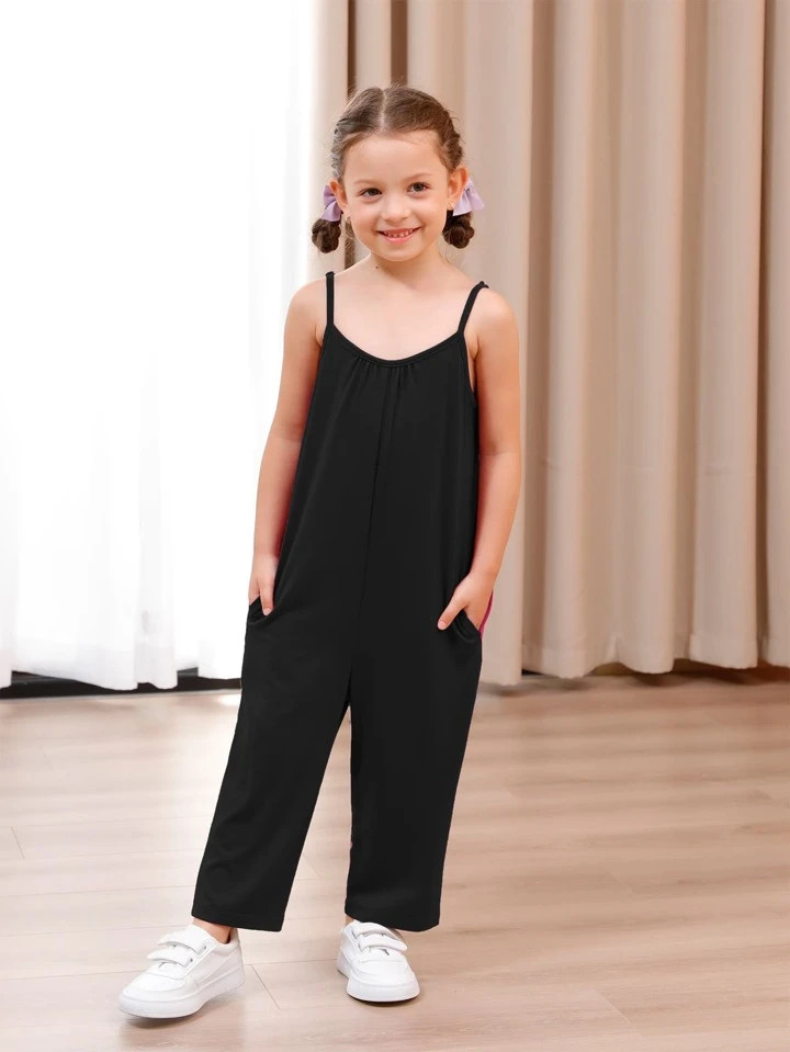 Little Girls' Sleeveless Jumpsuit With Wide Legs, Suitable For Sports, Shopping, Walking, Party, ... | SHEIN
