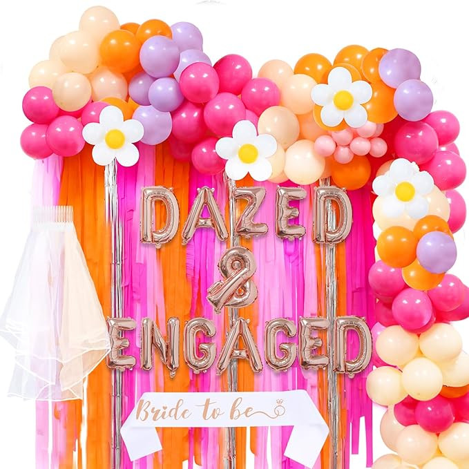 Dazed and Engaged Bachelorette Decorations, 70s Retro Groovy Bachelorette Party Decoration, Pink ... | Amazon (US)