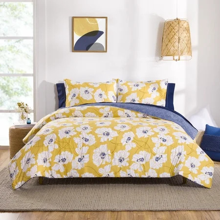 Gap Home 70's Floral Reversible Organic Cotton Blend Comforter Set, Full/Queen, Yellow, 3-Pieces | Walmart (US)
