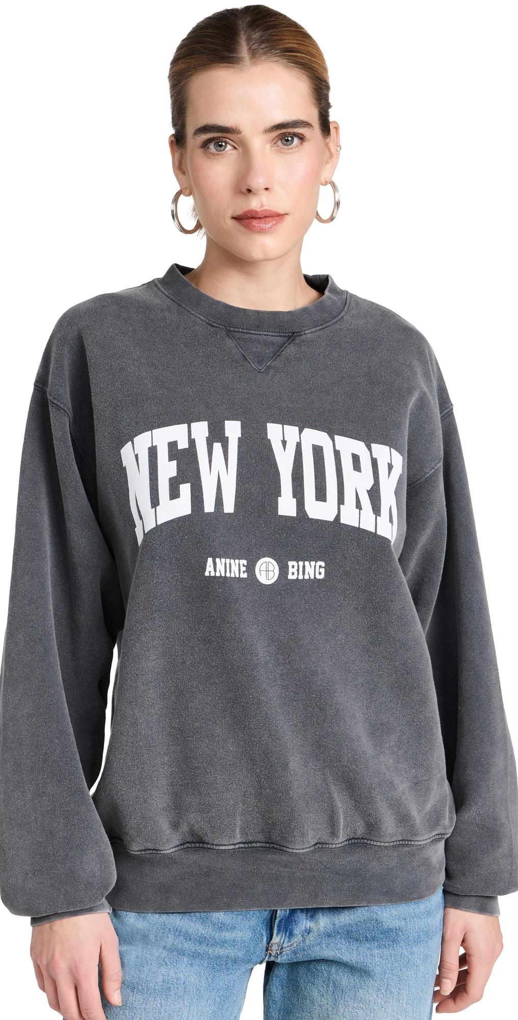 ANINE BING Ramona Sweatshirt University New York Washed Black XS | Shopbop