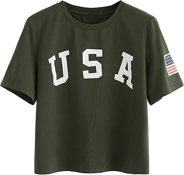 Women's Letter Print Crop Tops Summer Short Sleeve T-Shirt | Amazon (US)