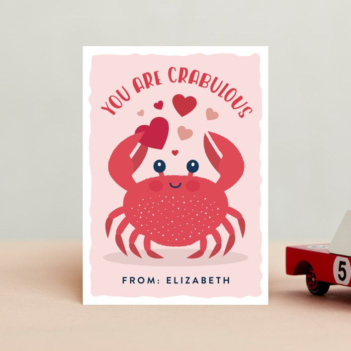 "Little crab" - Customizable Classroom Valentine's Cards in Pink by Susan Asbill. | Minted