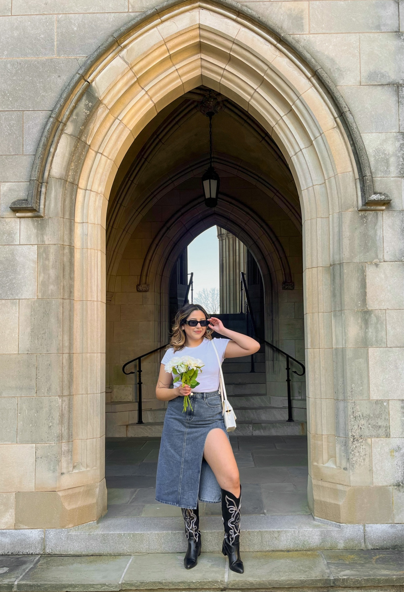 Spring outfit, denim midi skirt, white baby tee, white crop top, denim trend, florals, summer outfit, jacquemus bag

#LTKSeasonal #LTKfit #LTKFind