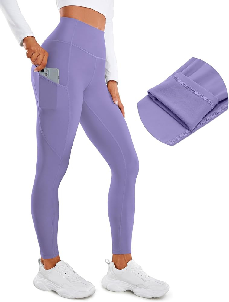 CRZ YOGA Fleece Lined Leggings Pockets 28'' - Thermal Casual Lounge Workout Womens Yoga Full Leng... | Amazon (US)