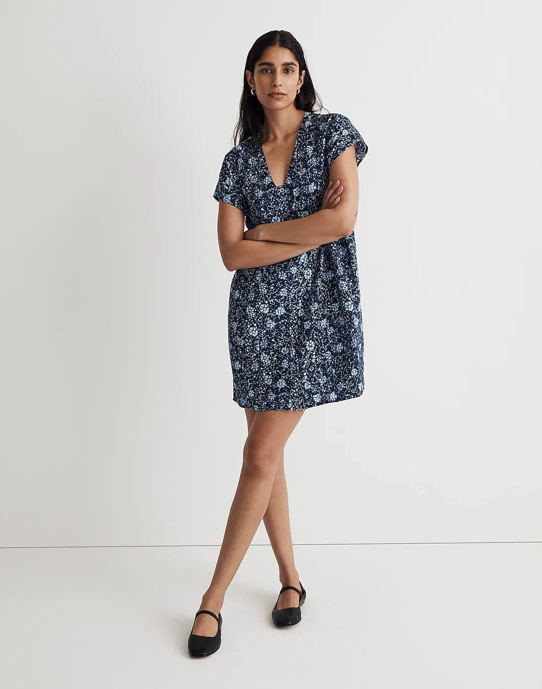 Button-Front V-Neck Mini Dress | Madewell
