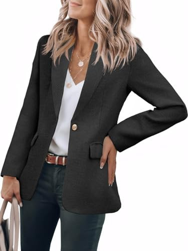 Cicy Bell Womens Tweed Blazer Dressy Casual Long Sleeve Button Open Front Suit Jackets Business Professional Outfits Black | Amazon (US)