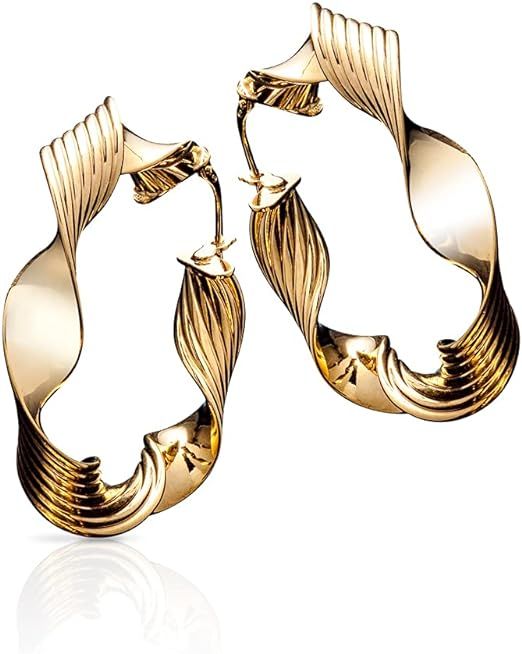Stauer Women's Italian Made Twisted Hoops, 1.5" Drop, Gold Finished .925 Sterling Silver | Amazon (US)