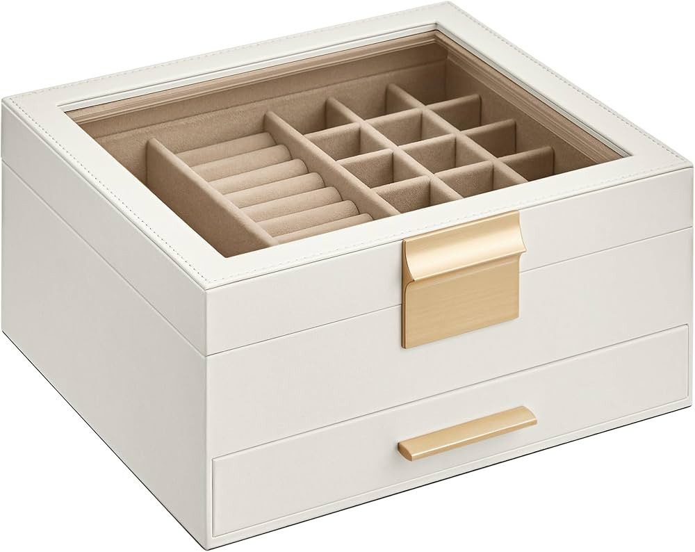 SONGMICS Jewelry Box with Glass Lid, 2-Layer Jewelry Organizer, 1 Drawer, for Big and Small Jewel... | Amazon (US)