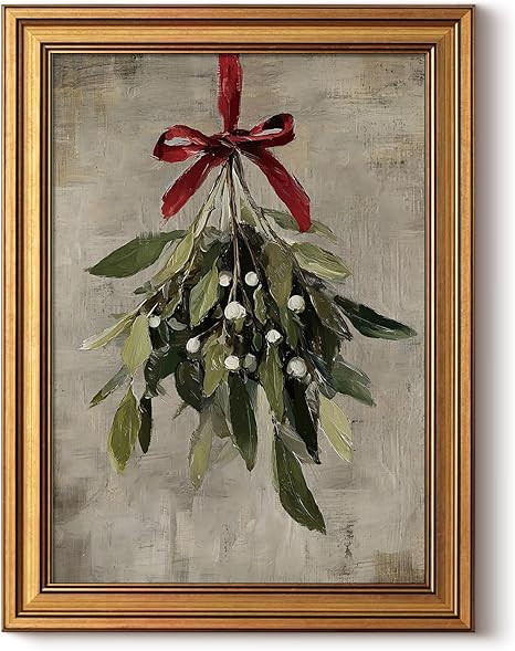 InSimSea Gold Framed Christmas Wall Art, Vintage Canvas Prints Decor, Mistletoe Paintings Wall Sh... | Amazon (US)