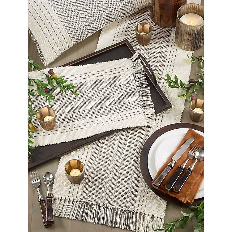 Rich Gray Kantha Stitch Table Runner | Kirklands