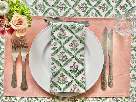 Blush Pink Placemat set of 4  Hand Block Placemat Indian | Etsy | Etsy (US)