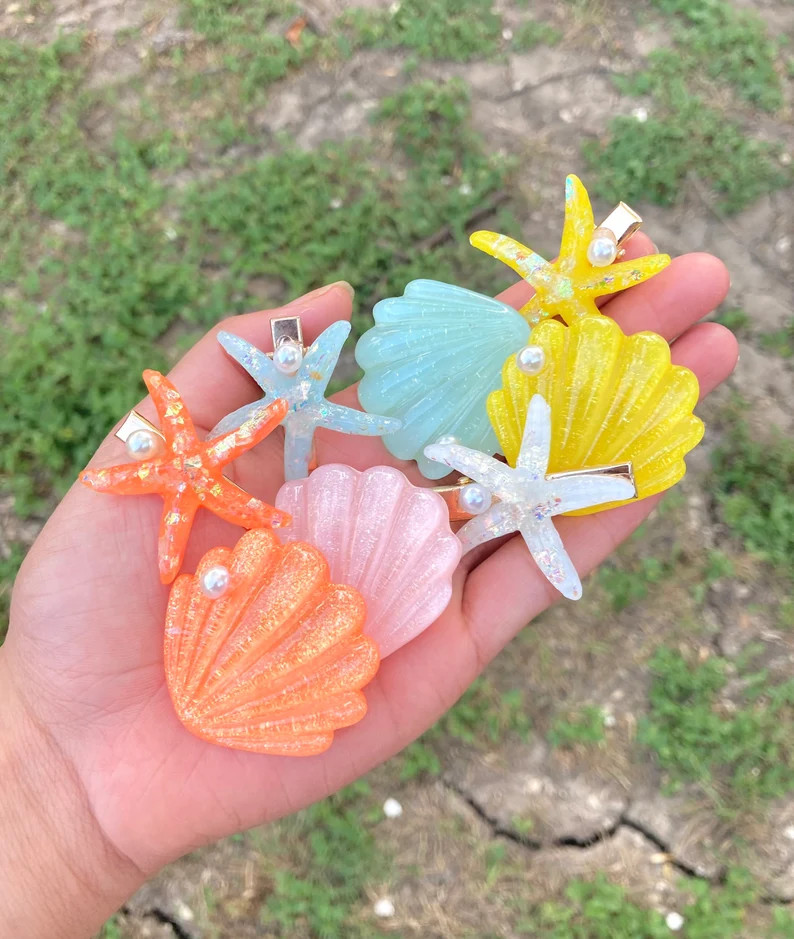 Beach Themed Hair Clips  Hair Accessories Seashell and | Etsy | Etsy (US)