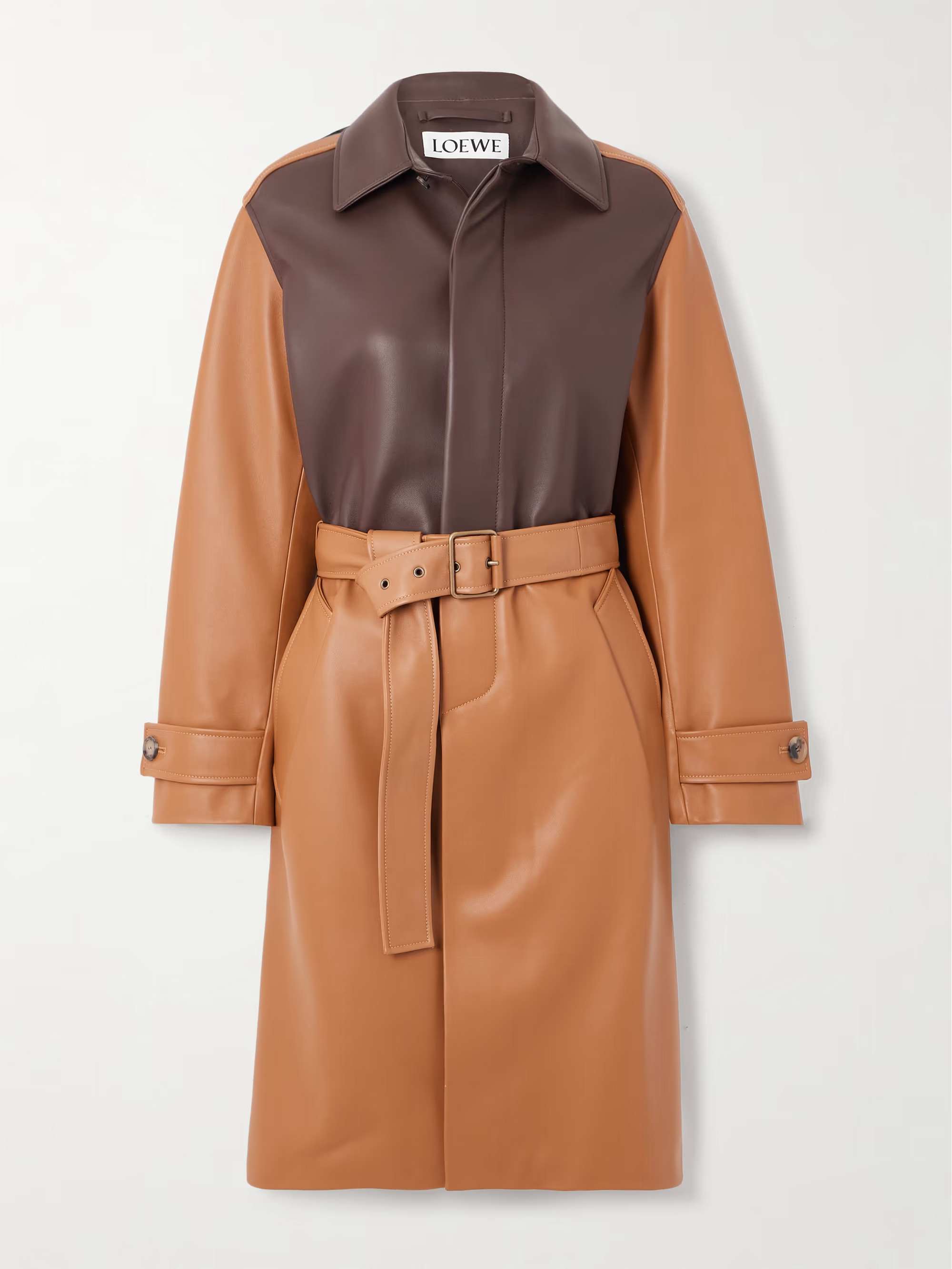 Belted two-tone leather coat | NET-A-PORTER (US)