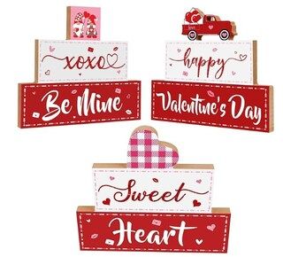 Happy Valentine's Tabletop Centerpiece, 3 PCS Valentine's Day Wooden Sign Table Decor XOXO Be Min... | Michaels Stores