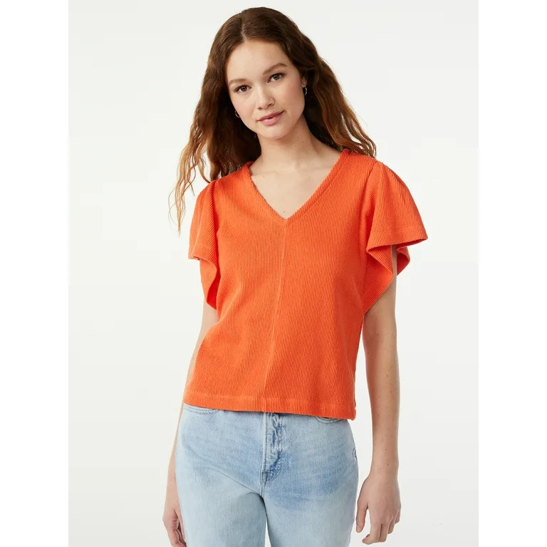 Free Assembly Women's Flounce Sleeve Top - Walmart.com | Walmart (US)
