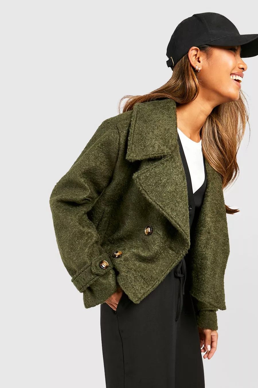 Textured Wool Look Crop Trench Coat | boohoo (US & Canada)