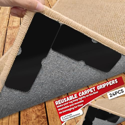 Rug Carpet Non Slip Grippers, Reusable Rug Tape Pads, No Damaging for Hardwood Floors, Strong Hold Carpet Corner Stickers for Area Rugs Flat, Removable, 8Pcs | Amazon (US)