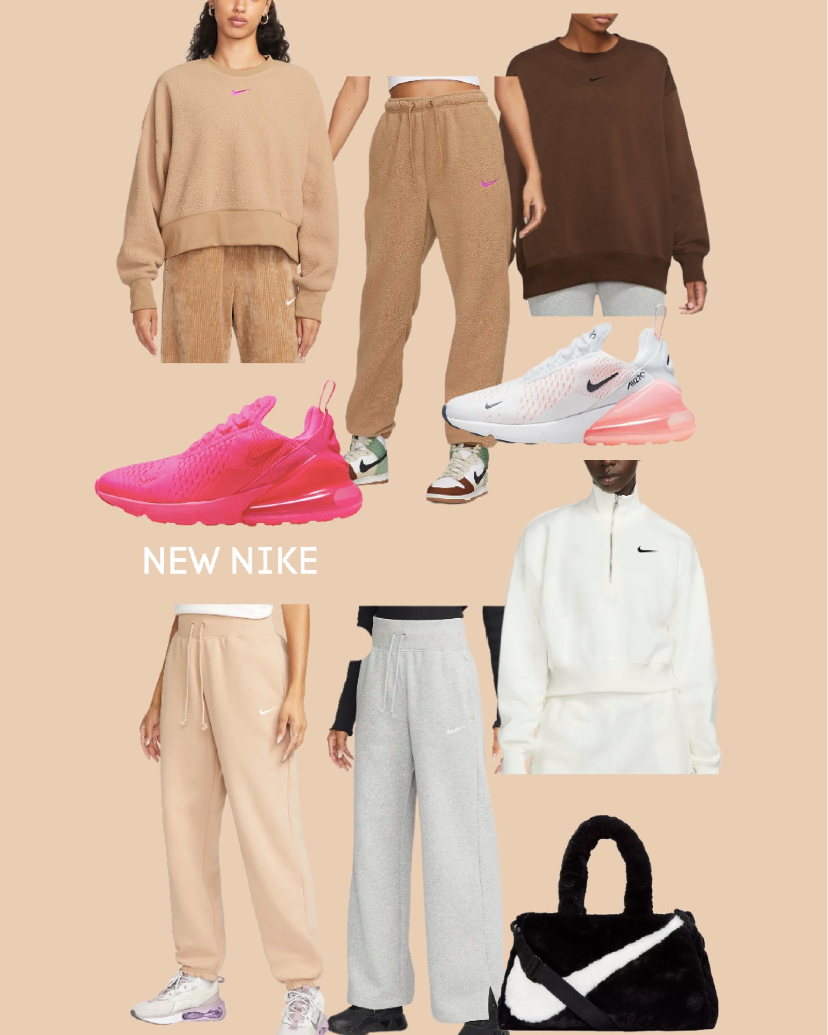 Nike 
Sweatpants 
Sweatshirt 
Shoes
Sneakers
Faux fur bag 


#LTKHoliday #LTKunder100 #LTKCyberweek