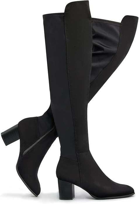 SelenePair Women's Over The Knee Boots Stretch Thigh High Block Mid Heel Boot Fashion Side Zip Wi... | Amazon (US)