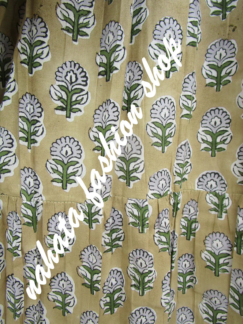 Pale Green Botty Printed Cotton Long Maxi Dress V Neckline Maxi Dress 3/4th Sleeve Maxi Dress - E... | Etsy (US)