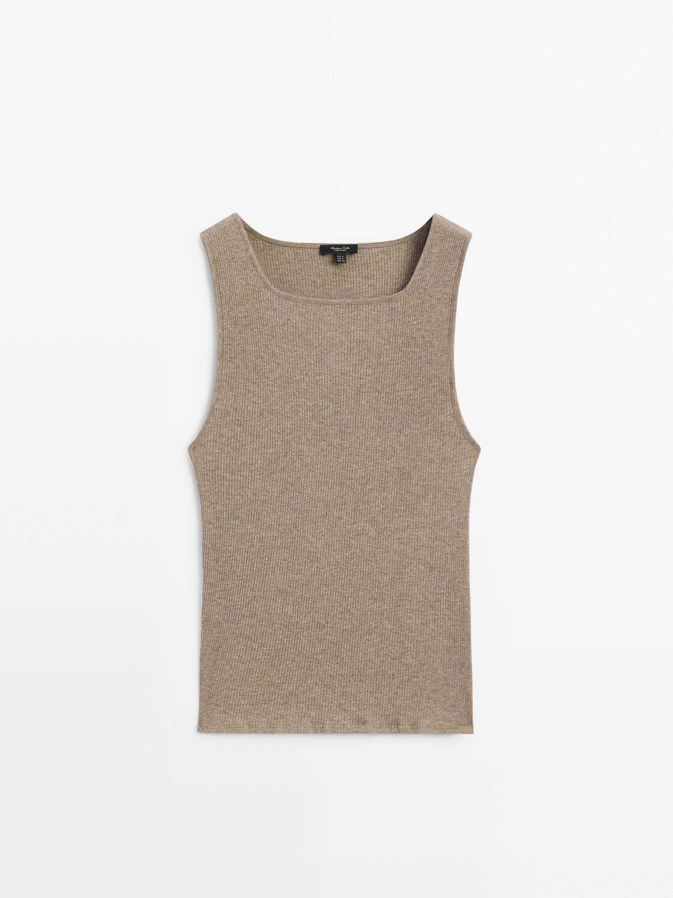 Ribbed cotton blend T-shirt | Massimo Dutti US