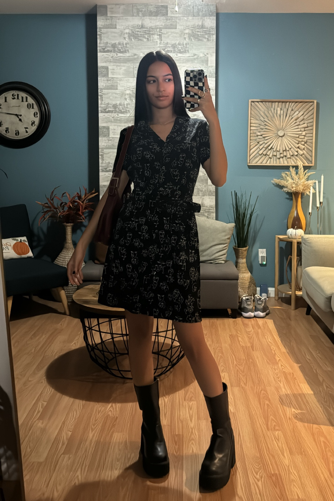 Black and white dress, black and white face dress, collared dress, black boots, platform boots, bratz boots, burgundy shoulder bag, shoulder bag, thrifted outfit, thrift store fit 

#LTKItBag #LTKStyleTip #LTKShoeCrush