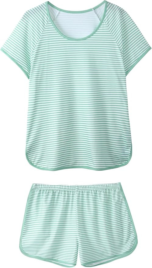 Hilinker Women Striped Pajama Set Short Sleeve Top with Shorts Sleepwear Pjs 2 Piece Lounge Sets | Amazon (US)