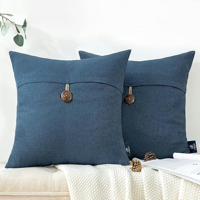 Phantoscope Pack of 2 Farmhouse Throw Pillow Covers Button Vintage Linen Decorative Pillow Cases ... | Amazon (US)