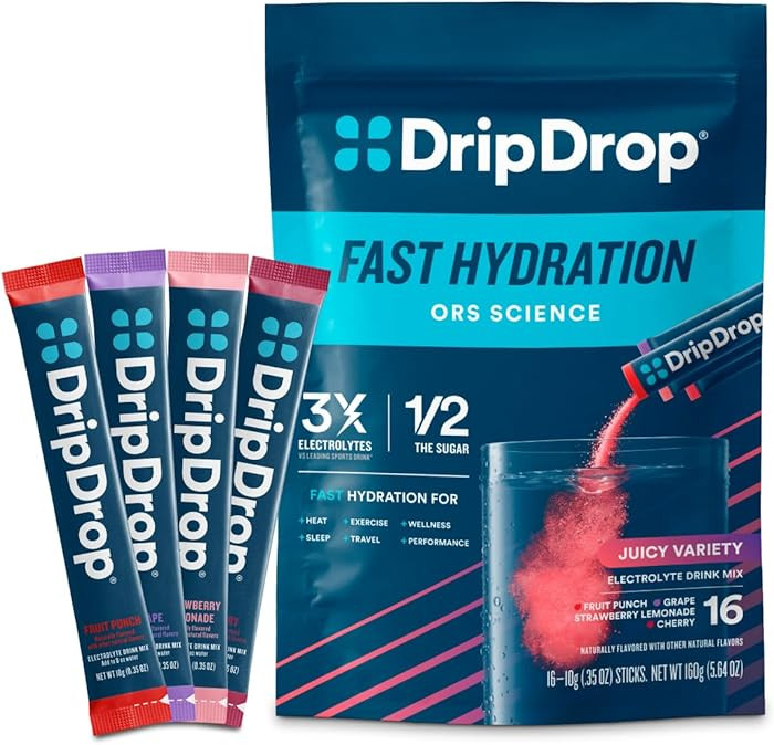 DripDrop Hydration Packets - Juicy Variety Pack - Single Serve Electrolytes Powder Drink Mix - Gr... | Amazon (US)
