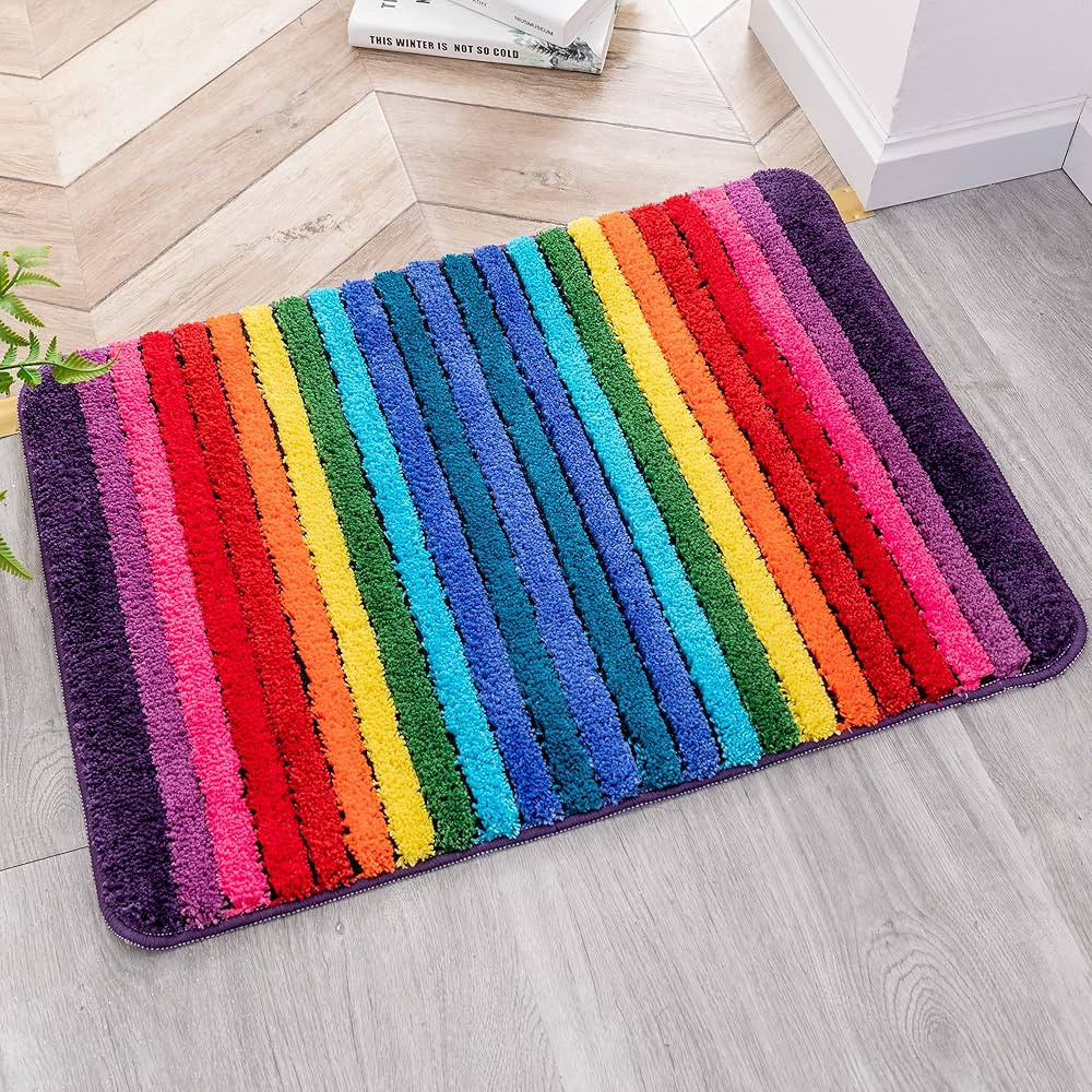 NIENLCIP Rainbow Bath Mat Colorful Bathroom Rugs Super Soft and Absorbent Microfiber Plush Bath R... | Amazon (US)