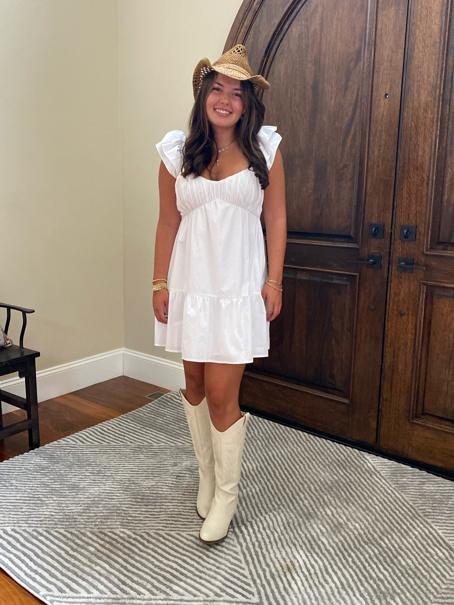 White mini dress on sale
Cowgirl boots 
Cowgirl hat 
Country concert look

#LTKunder50 #LTKstyletip #LTKsalealert